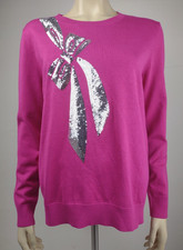 NWT DKNY pink silver sequin bow Gifting present pullover sweater womens Medium