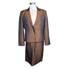 Carlisle Silk Tweed Bronze Brown Shimmer 2 Piece Suit Jacket  Skirt Sz 10