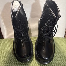 Dr. Martens 1460 J Size W3 M2 EU 33 Shiny Black Lace Zip Boots NIB