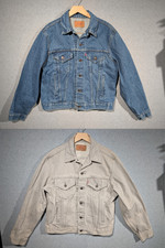 2 Vintage Levis Denim Trucker Type 3 Jacket Mens 44R - 70506 Dark and Gray Denim