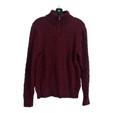Polo Ralph Lauren Boys XL 18-20 Burgundy Cable Knit Quarter Zip Sweater Maroon