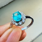 925 Sterling Silver Ring 7x5mm Natural Paraiba Topaz Zircon Handmade Flower Gift — photo 6