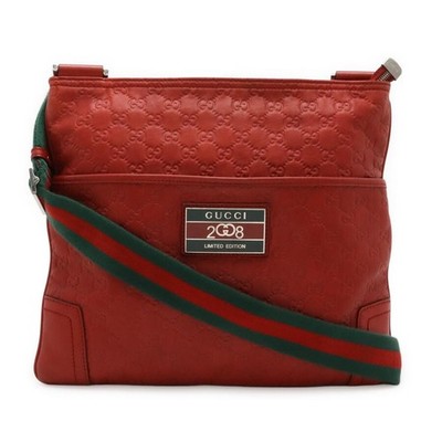 Gucci Shimmer GG Messenger Bag Red Leather Canvas 2008 Olympics Auth