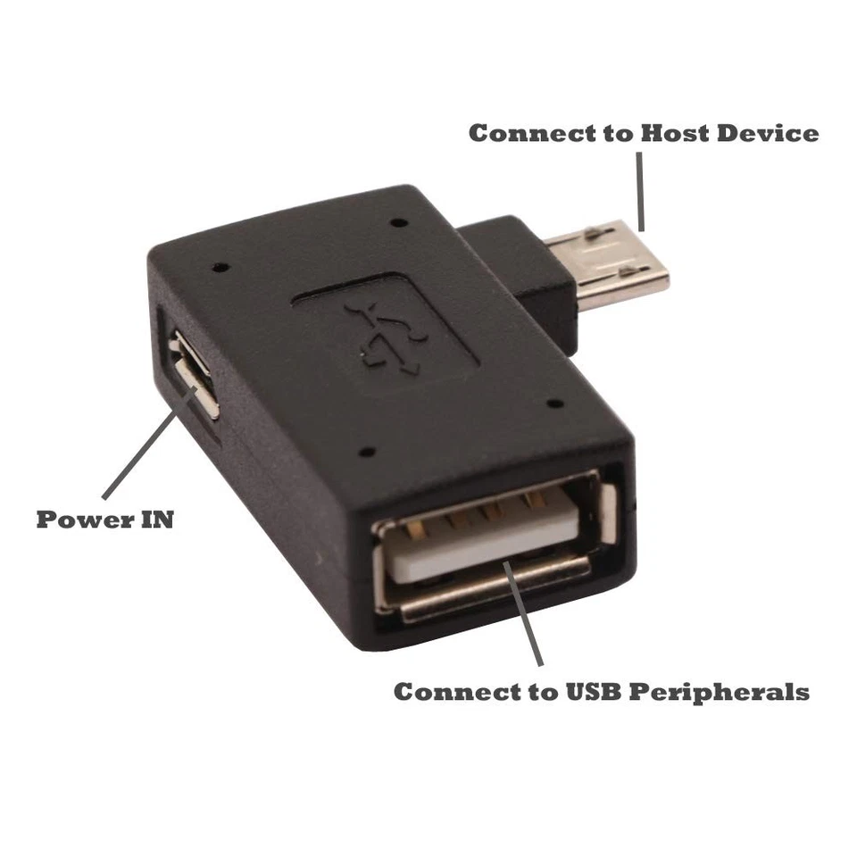 2-in-1 Powered Micro USB to USB OTG Adapter 90 Degree Right Angle Connector f... - Image 4 of 4
