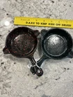 (2) Vintage Wagner Ware Cast Iron Enameled  Speckled Ashtray Skillet Spoon Rest