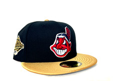 Black / Gold Cleveland Indians Chief Wahoo 1995 World Series New Era Fitted Hat