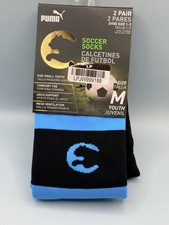 PUMA Youth M Soccer Socks 2 Pair Black Blue Arch Support Mesh Ventilation Shoe 1