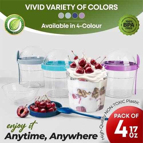 4-Pack Parfait Cups with Lids Reusable - Airtight & Portable Yogurt Container... - Picture 2 of 6