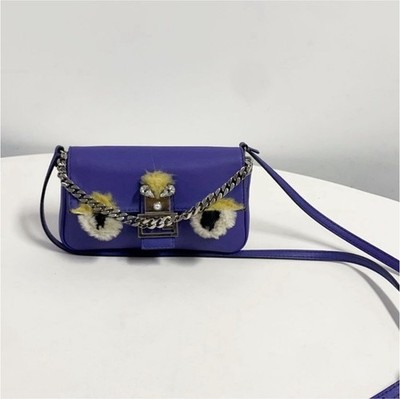 Fendi Purple Crossbody Bag with Chain and Fur Accents for Women