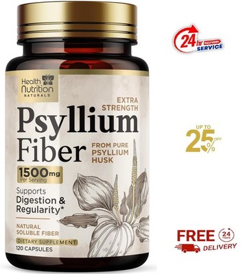 High Absorption Psyllium Husk Capsules 1500mg Daily Fiber Supplement, Psyllium