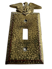 Vintage MCM Patriotic Hammered Brass Tone Metal Eagle Single Switch Plate Cover