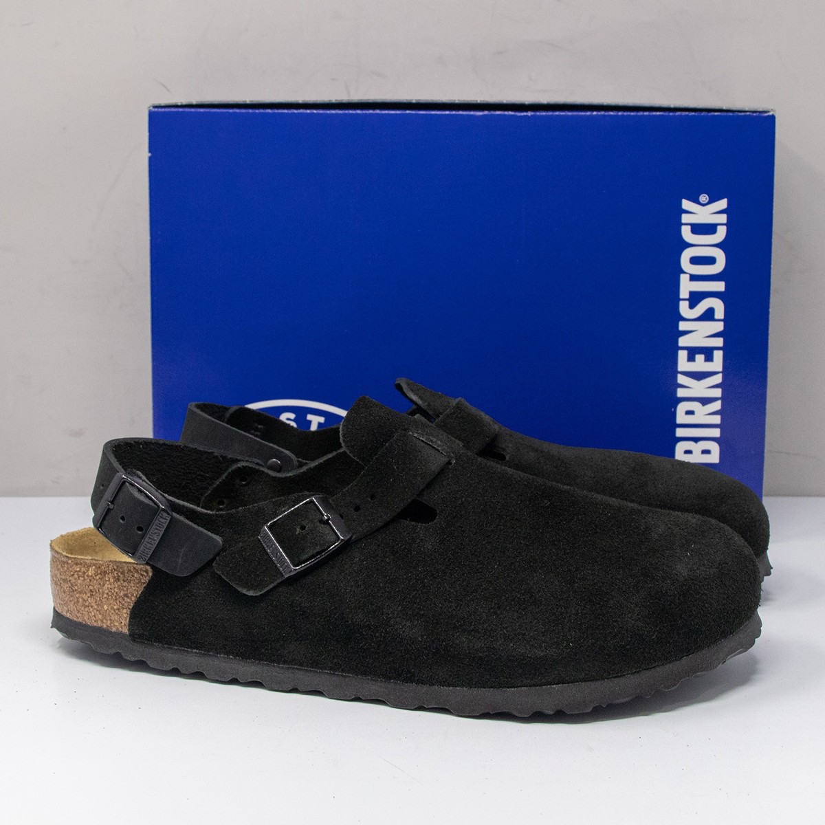 Birkenstock Tokio II Black Suede Back Strap Clogs, Size 43 Regular