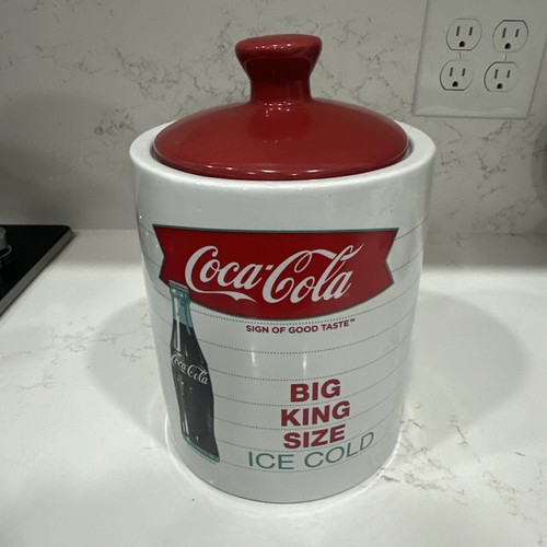 Vintage Coca-Cola Ceramic Cookie Jar "Big King Size Ice Cold" w/Lid 9.5"