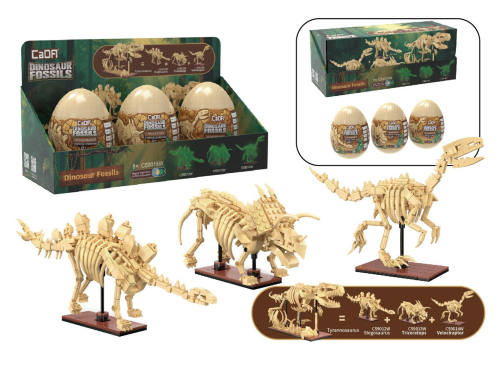 CaDA Bricks Tray of 3 Dinosaur Eggs Also makes a Tyrannosaurus Rex when combined