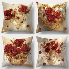 4pcs Red Rose Pillow Covers 18x18in Case Only Elegant Cushion Case for Bedroom