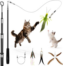 Natural Feather Cat Toy, Interactive Wand Toy for Indoor Kittens, 60Inch Long Ca