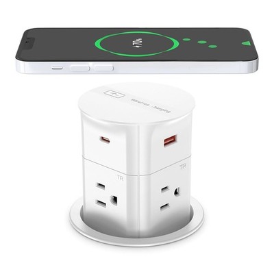 ANNQUAN 3.15'' Pop Up Countertop Outlet 15W Wireless Charger,Max 20W PD White