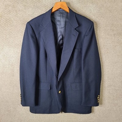 Vintage Stanley Blacker Jacket Mens 44L Blue Sport Coat Gold Buttons Made in USA