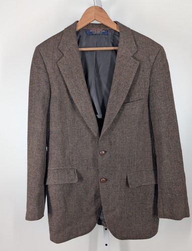 Brooks Brothers Vintage 70s 80s Herringbone Tweed Brown Blazer Jacket USA 40 - Imagen 2 de 5