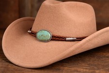 Turquoise Stone Hat Band Woven Leather Cord Silver Tips Western Boho Style