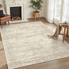 5'x7' Beige Washable Area Rug, Low Pile Large Soft Rug for Living Room, Bedroom