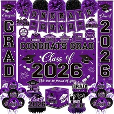 Graduation Decorations 2026 Purple Party Decor Set with Congrats Grad Banner,...