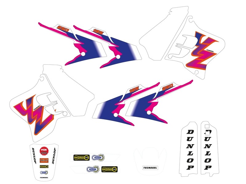 Kit déco TECNOSEL Team Yamaha 1993 pour moto de cross YZ 250 vintage bleu