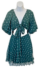 ASOS Design Women's Green Mini Dress Petite Size 4 White Polka Dot Chiffon