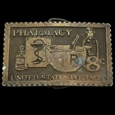 Vintage Pharmacy Stamp Belt Buckle Tiffany Studio New York Brass