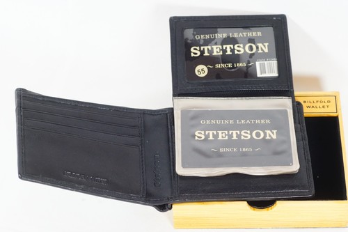 Stetson Bifold Wallet Men's Black Leather Wood Presentation Box 12458 - Afbeelding 6 van 10