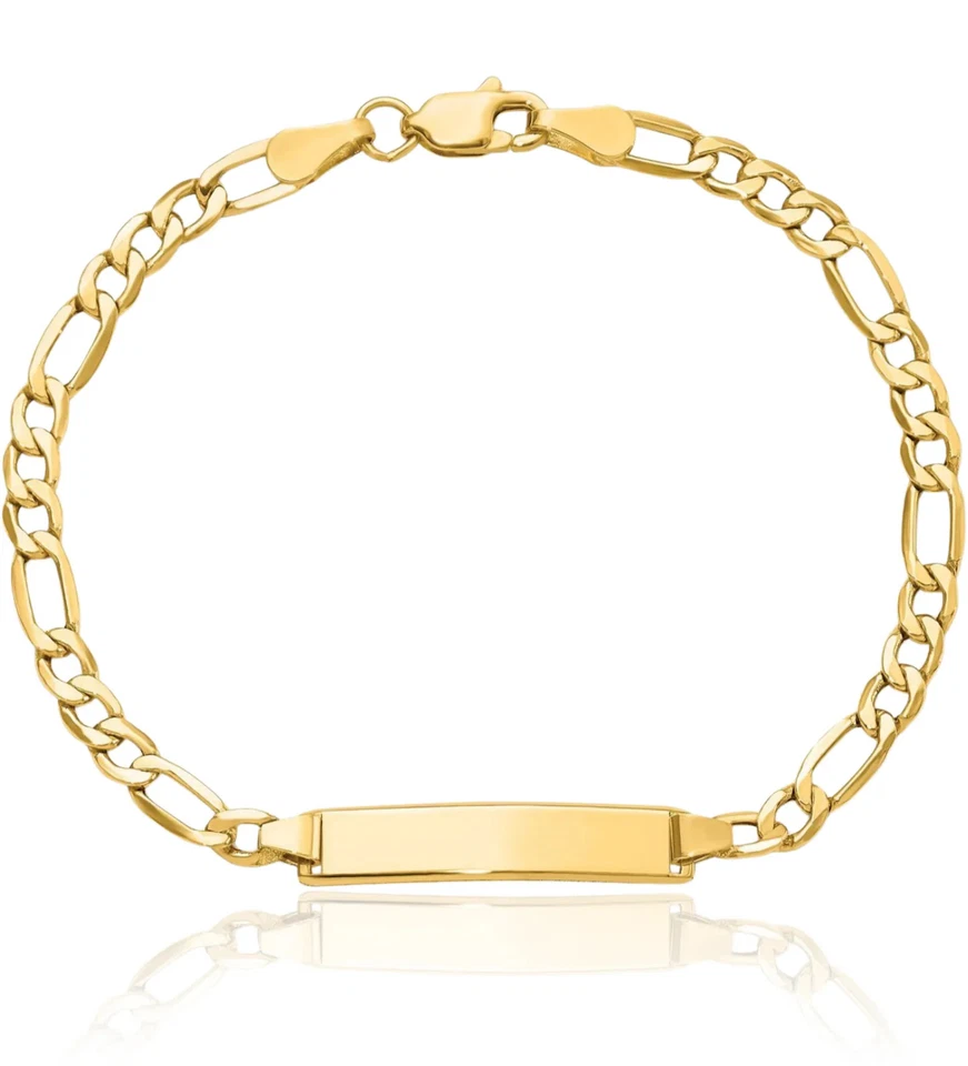 14K Solid Yellow Gold Figaro Link ID Bracelet - Image 3 of 4