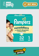 Pampers Swaddlers Baby Diapers Size 1 32 Count - Brand New Sealed Pack