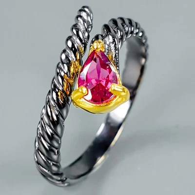Bague en argent sterling 925 grenat poire 6x4 rhodolite fraise naturelle/RVS326 - Photo 1/4