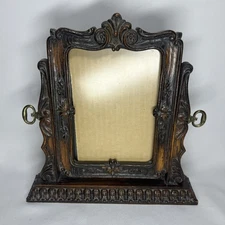 Vtg Alfred's Faux Wood Resin Picture Photo Frame Victorian Tabletop Hinged Plexi