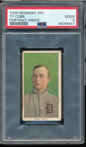 T206 Piedmont 350/25 Ty Cobb (Portrait - Green Background) PSA 2 - Tigers HOF