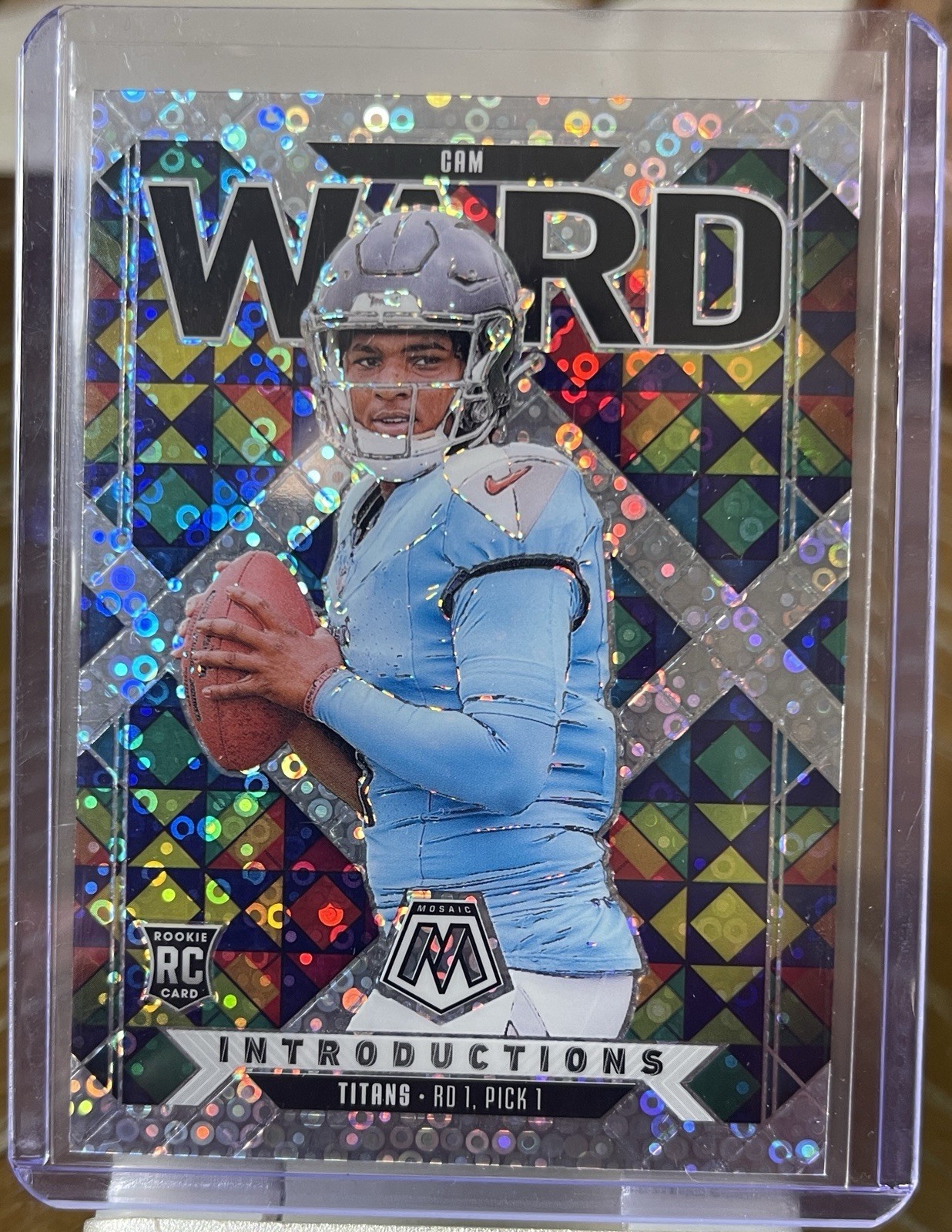 2025 Panini Mosaic No Huddle #6 Cam Ward RC Introductions Silver Disco Prizm