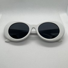 White Oval Retro Sunglasses Black Lenses Thick Frame Fashion Unisex