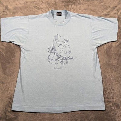 Vintage 1985 Just Checking Sidney Harris Art Mens Large Blue  T-Shirt Graphic