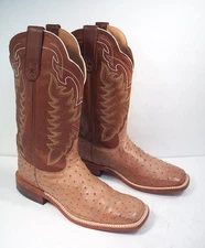 TONY LAMA USA Mens 10.5 D San Saba Full Quill Ostrich Cowboy Boots Square Toe