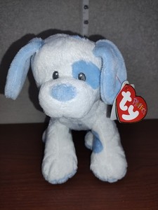 Ty PLUFFIES Baby BOY Pups BLUE White SPOTS Spotted PUPPY Dog 8” Plush 2013 TAGS!