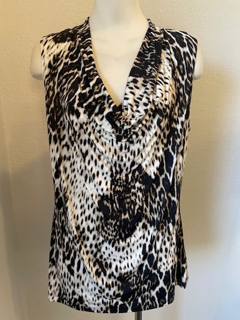 Worthington Black Brown Animal Print Sleeveless Top Large