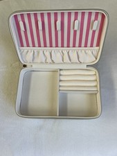 Travel Jewelry Case, Double Layer Organizer Faux Leather White NEW