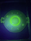 Vintage Green Depression Uranium Glass Etched 2 handle Serving Platter Plate
