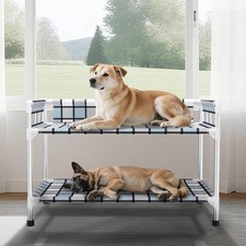 Bedside Window Dog Bunk Bed - Double Elevated Human Dog Bed with Guardrail 2 ...