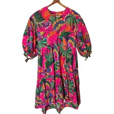 FARM Rio Painted Toucans Tiered Midi Colorful Dress Size Medium Vacation 