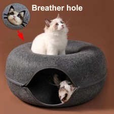 Round Cat Tunnel Bed Felt Donut Nest Scratcher Cozy Sleeping House for Kittens