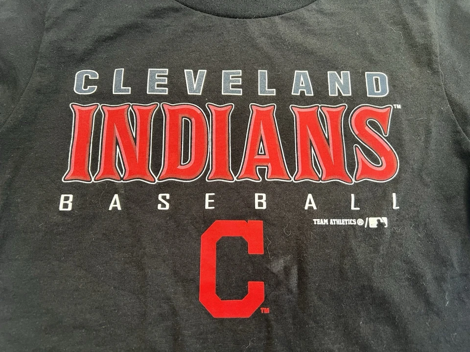 CAMISETA VINTAGE DE LOS INDIOS DE CLEVELAND Tribu MLB Camiseta Azul de Béisbol Mediana Juvenil Nueva Foto 2 de 3