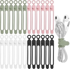24PCS Silicone Cable Ties Cord Organizer Reusable Wire Straps 4 Colors