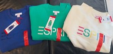 Esprit Costco Crewneck Sweatshirt 3 Pack M White Green Blue Retro Logo NWT