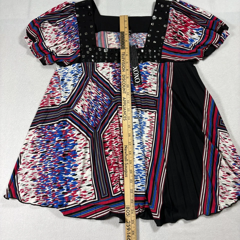 Túnica XOXO Mujer Top Mediano Nuevo con Etiquetas Tachonada Boho Abstracto Estampado Manga Abullonada Foto 4 de 4